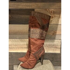 Michael Antonio Knee High Boots Women's 6.5 Tan Faux Leather High Heel
